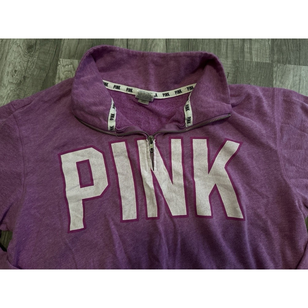 PINK Victoria's Secret Quarter Zip Pullover Sweatshirt Pink Women's Size Medium - Picture 5 of 14